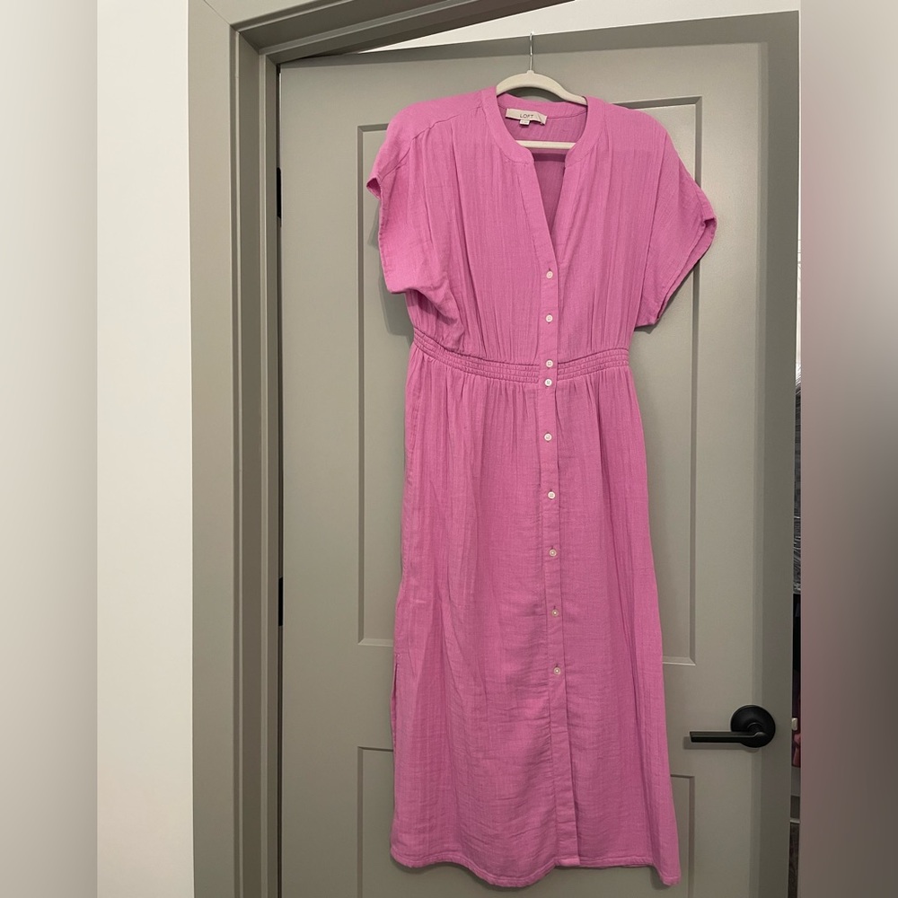 Loft Pink Button-Down Midi Dress